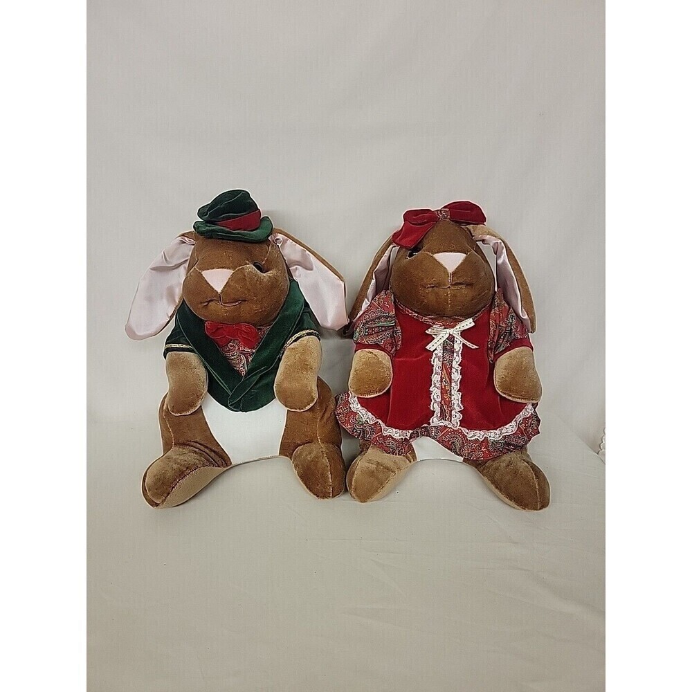 VTG Plush Pair Of 14"‎ VINTAGE 1985 Christmas Velveteen Rabbit Toys R Us Stuffed